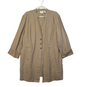 100% Natural Linen CHICOS Band Collar Minimalist Coat Duster Jacket Blazer L 3